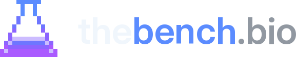 The thebench.bio logo: the pixel flask beside the name, for a dark background
