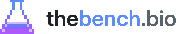The thebench.bio logo: the pixel flask beside the name, for a light background